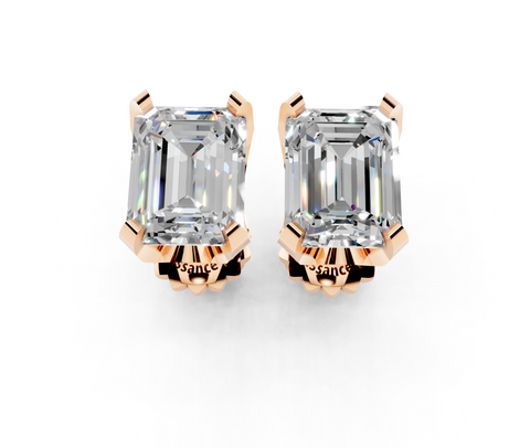 Rose gold Emerald Brilliant Diamond Stud Earrings