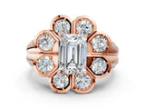Rose gold Emerald Brilliant Flower Halo Diamond Split Shank Ring_26