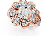 Rose gold Emerald Brilliant Flower Halo Diamond Split Shank Ring_27