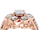 Rose gold Emerald Brilliant Flower Halo Diamond Split Shank Ring_30