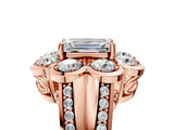 Rose gold Emerald Brilliant Flower Halo Diamond Split Shank Ring_31