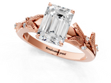 Rose gold Emerald Brilliant Solitaire with Leaf Motif Band and Four-Prong Setting_74