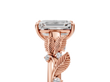 Rose gold Emerald Brilliant Solitaire with Leaf Motif Band and Four-Prong Setting_78