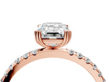 Rose gold Emerald Brilliant Solitaire with Pavé Band and Claw Prong Setting_11