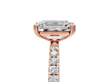 Rose gold Emerald Brilliant Solitaire with Pavé Band and Claw Prong Setting_12