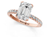 Rose gold Emerald Brilliant Solitaire with Pavé Band and Claw Prong Setting_8