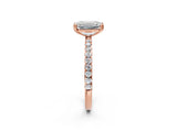 Rose gold Emerald Brilliant Solitaire with Pavé Band and Claw Prong Setting_9
