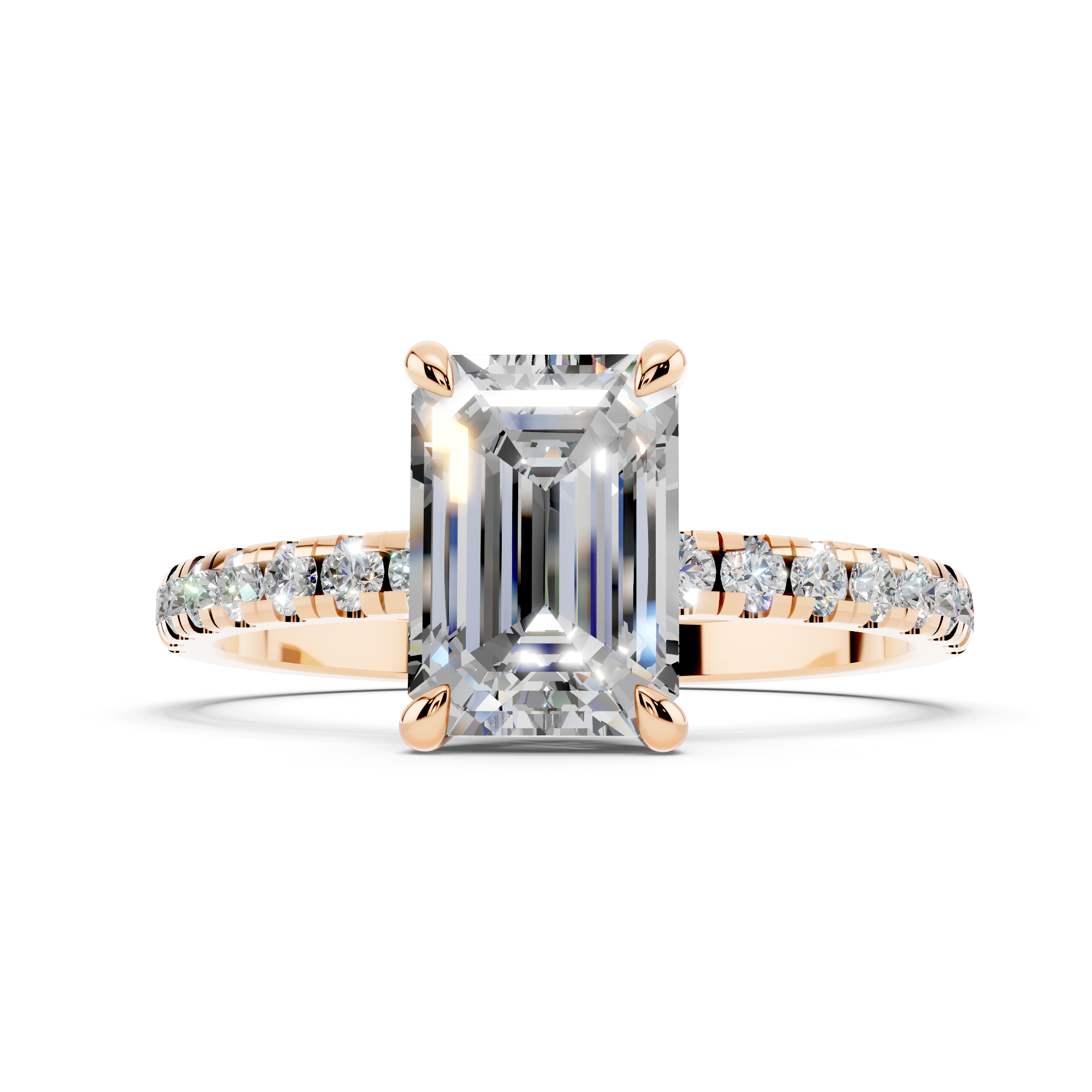 Rose gold Emerald Brilliant Solitaire with Pavé Band and Four-Prong Setting_109