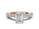 Rose gold Emerald Brilliant Solitaire with Pavé Band and Four-Prong Setting_66
