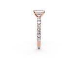 Rose gold Emerald Brilliant Solitaire with Pavé Band and Four-Prong Setting_68