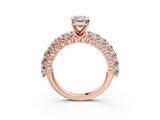 Rose gold Emerald Brilliant Solitaire with Pavé Band and Four-Prong Setting_69