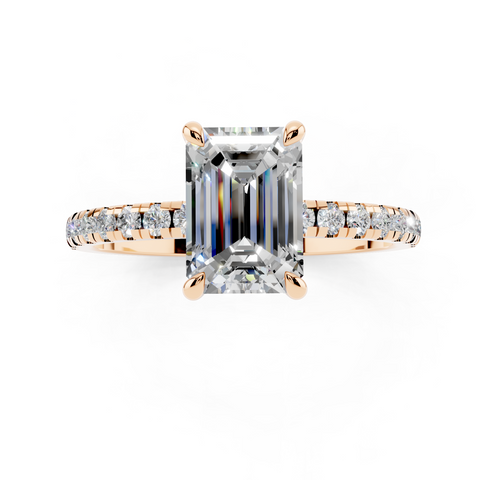 Rose gold Emerald Brilliant Solitaire with Pavé Band and Four-Prong Setting_75