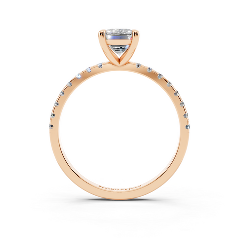 Rose gold Emerald Brilliant Solitaire with Pavé Band and Four-Prong Setting_7