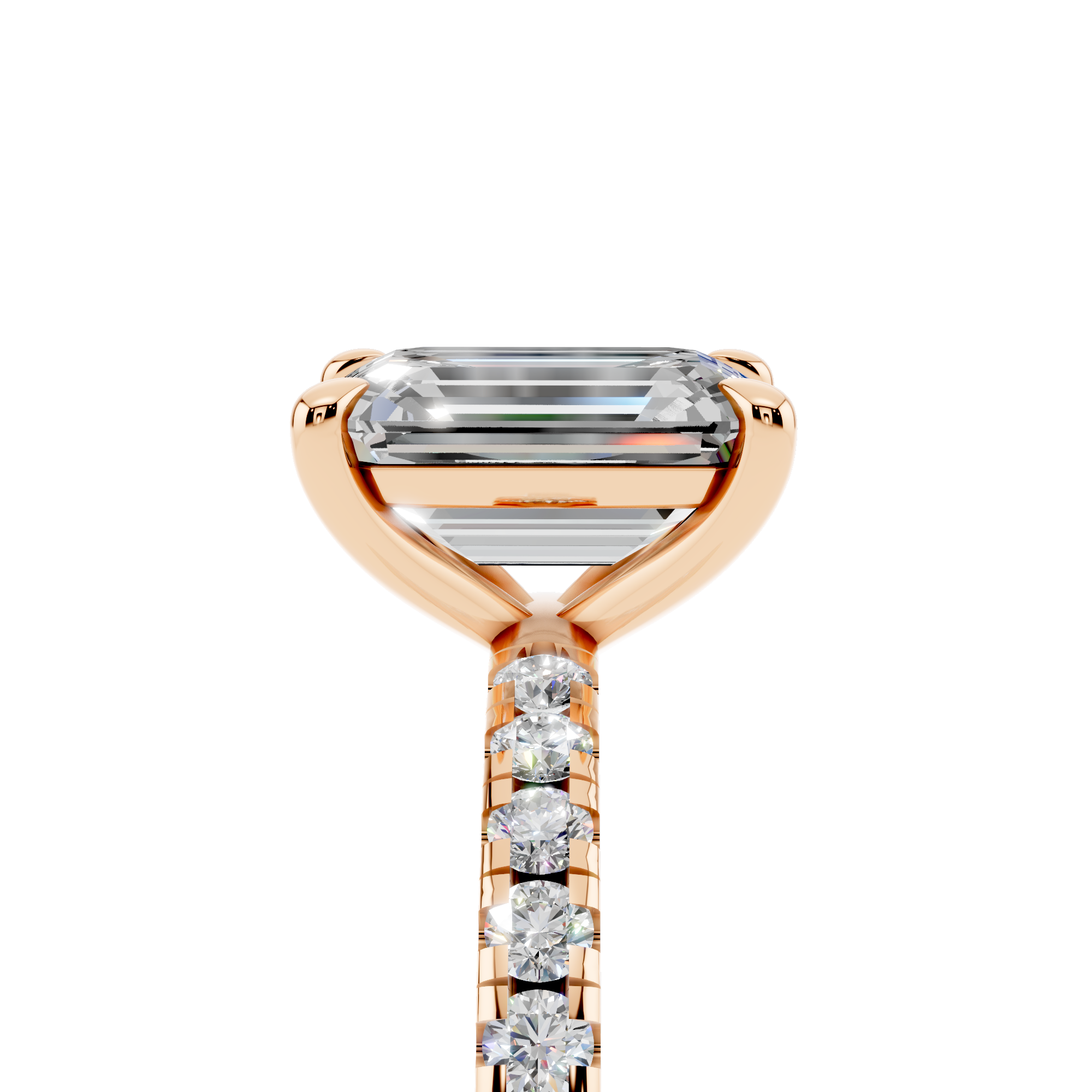 Rose gold Emerald Brilliant Solitaire with Pavé Band and Four-Prong Setting_9