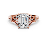 Rose gold Emerald Brilliant Solitaire with Pave Band and Four-Prong Setting_20
