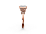 Rose gold Emerald Brilliant Solitaire with Pave Band and Four-Prong Setting_22