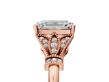 Rose gold Emerald Brilliant Solitaire with Pave Band and Four-Prong Setting_25