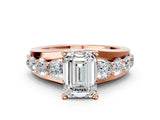 Rose gold Emerald Brilliant Solitaire with Side Stones on a Pave Band and Four-Prong Setting_24