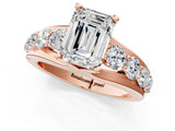 Rose gold Emerald Brilliant Solitaire with Side Stones on a Pave Band and Four-Prong Setting_25