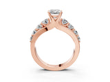 Rose gold Emerald Brilliant Solitaire with Side Stones on a Pave Band and Four-Prong Setting_27