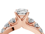 Rose gold Emerald Brilliant Solitaire with Side Stones on a Pave Band and Four-Prong Setting_28