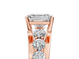 Rose gold Emerald Brilliant Solitaire with Side Stones on a Pave Band and Four-Prong Setting_29