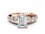 Rose gold Emerald Brilliant Solitaire with Side Stones on a Pave Band and Four-Prong Setting_44