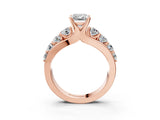 Rose gold Emerald Brilliant Solitaire with Side Stones on a Pave Band and Four-Prong Setting_47