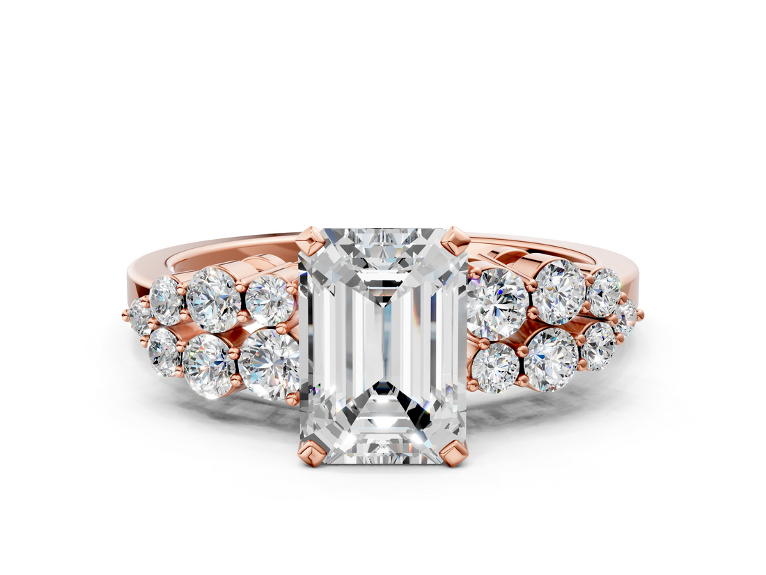 Rose gold Emerald Cluster Diamond Engagement Ring with Pavé Band and Four-Prong Setting_82