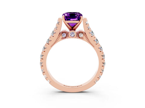 Rose gold Emerald Cut Amethyst Classic Solitaire Ring with Pavé Band and Four-Prong Setting_3