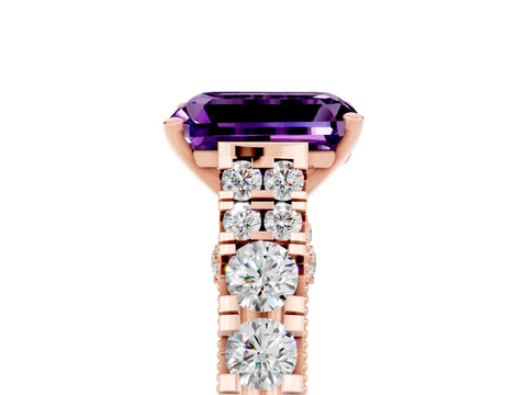 Rose gold Emerald Cut Amethyst Classic Solitaire Ring with Pavé Band and Four-Prong Setting_5