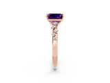 Rose gold Emerald Cut Amethyst Cluster Side Stone Solitaire Ring with Prong Setting_26