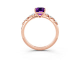 Rose gold Emerald Cut Amethyst Cluster Side Stone Solitaire Ring with Prong Setting_27