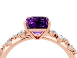 Rose gold Emerald Cut Amethyst Cluster Side Stone Solitaire Ring with Prong Setting_28