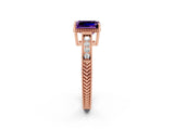 Rose gold Emerald Cut Amethyst Engagement Ring with Milgrain Channel Set Band and Prong Setting_2