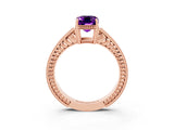 Rose gold Emerald Cut Amethyst Engagement Ring with Milgrain Channel Set Band and Prong Setting_3