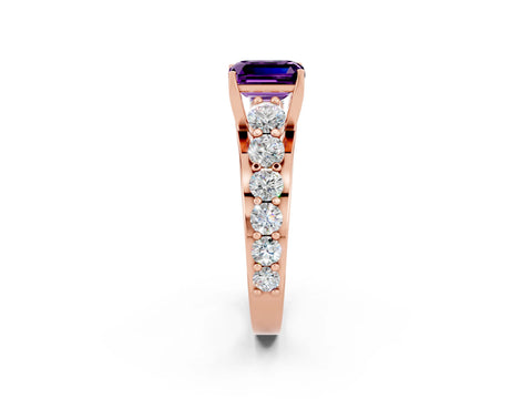Rose gold Emerald Cut Amethyst Engagement Ring with Pavé Band and Four-Prong Setting_2