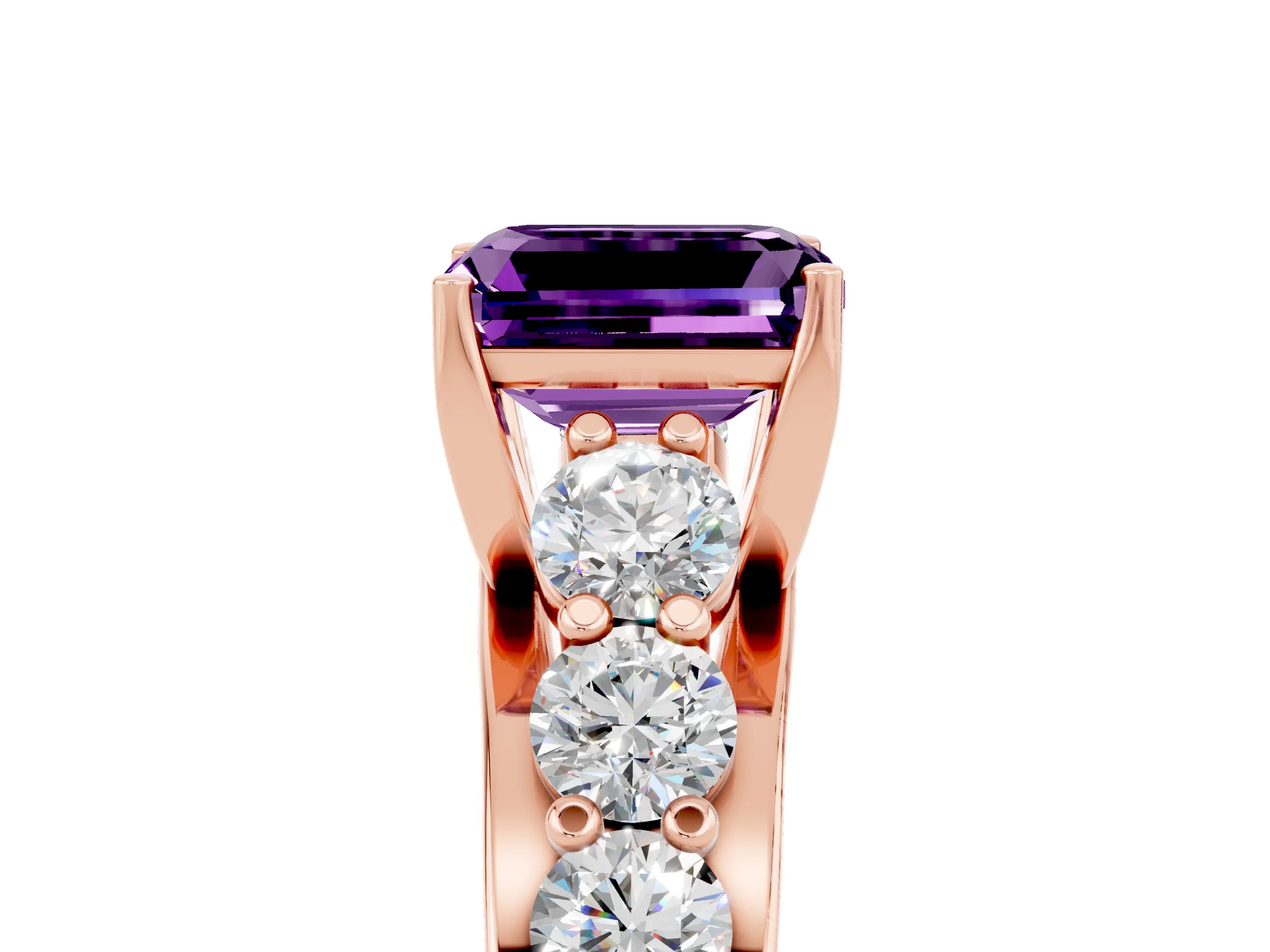 Rose gold Emerald Cut Amethyst Engagement Ring with Pavé Band and Four-Prong Setting_5