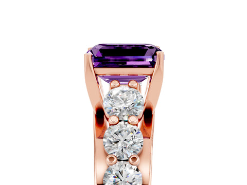 Rose gold Emerald Cut Amethyst Engagement Ring with Pavé Band and Four-Prong Setting_5
