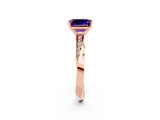 Rose gold Emerald Cut Amethyst Engagement Ring with Side Stone Accents and Four-Prong Setting_29