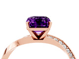 Rose gold Emerald Cut Amethyst Engagement Ring with Side Stone Accents and Four-Prong Setting_31