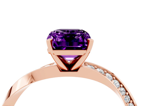 Rose gold Emerald Cut Amethyst Engagement Ring with Side Stone Accents and Four-Prong Setting_31