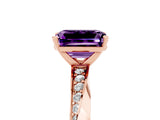 Rose gold Emerald Cut Amethyst Engagement Ring with Side Stone Accents and Four-Prong Setting_32