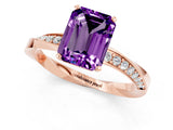 Rose gold Emerald Cut Amethyst Engagement Ring with Side Stone Accents and Four-Prong Setting_61