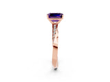 Rose gold Emerald Cut Amethyst Engagement Ring with Side Stone Accents and Four-Prong Setting_62