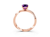 Rose gold Emerald Cut Amethyst Engagement Ring with Side Stone Accents and Four-Prong Setting_63
