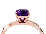 Rose gold Emerald Cut Amethyst Engagement Ring with Side Stone Accents and Four-Prong Setting_64