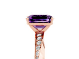 Rose gold Emerald Cut Amethyst Engagement Ring with Side Stone Accents and Four-Prong Setting_65