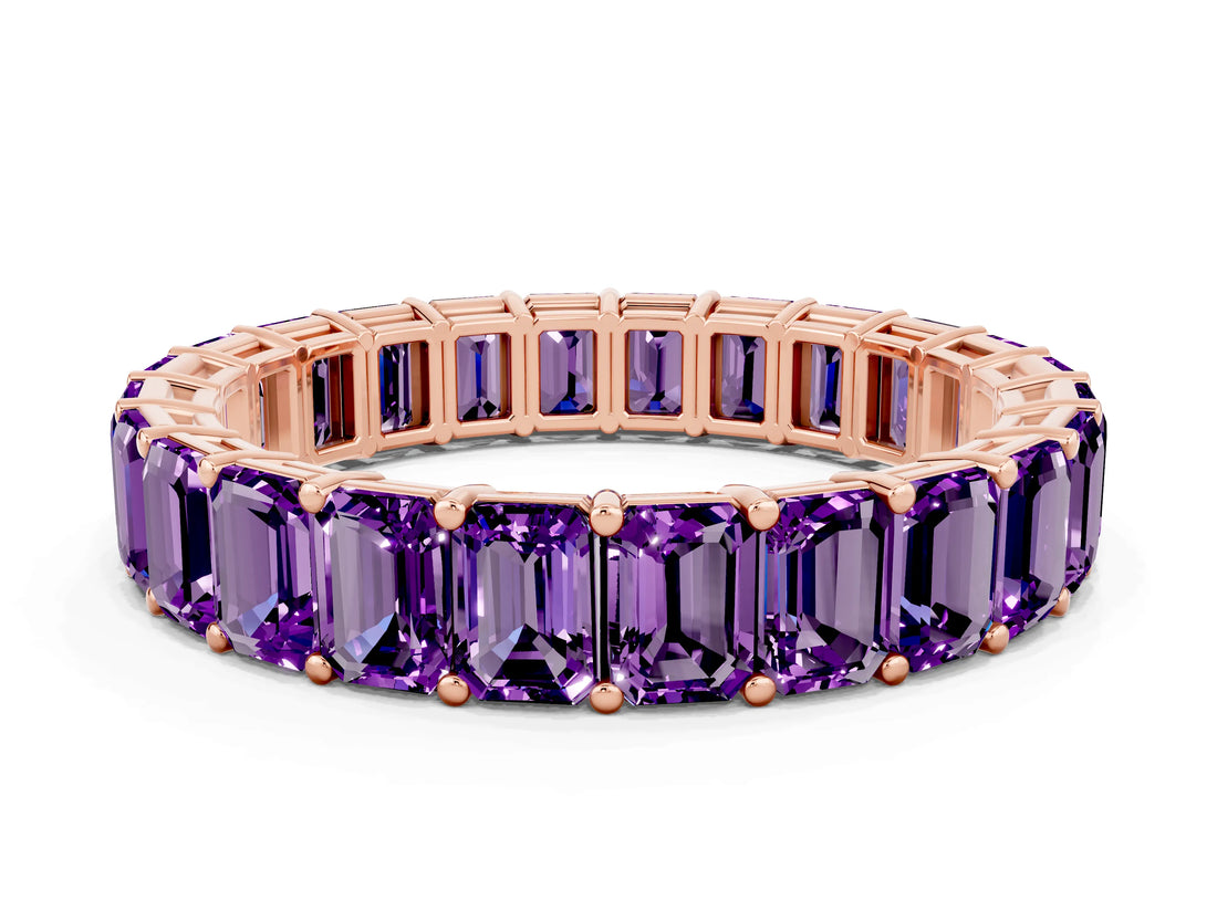 Rose gold Emerald Cut Amethyst Eternity Band with Shared Prong Setting_6
