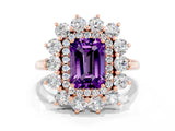 Rose gold Emerald Cut Amethyst Floral Double Halo Engagement Ring with Prong Setting_60